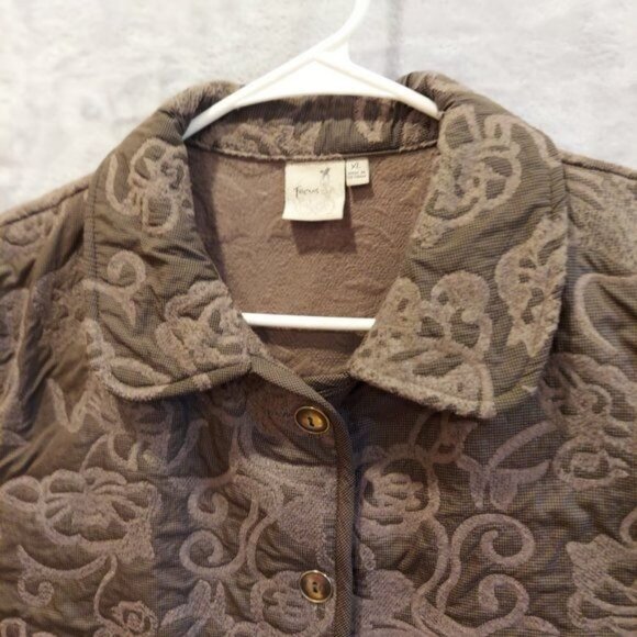 FOCUS Womans XL Gray Jacket Embossed Grandmacore Barn Flannel Lined - Picture 12 of 13